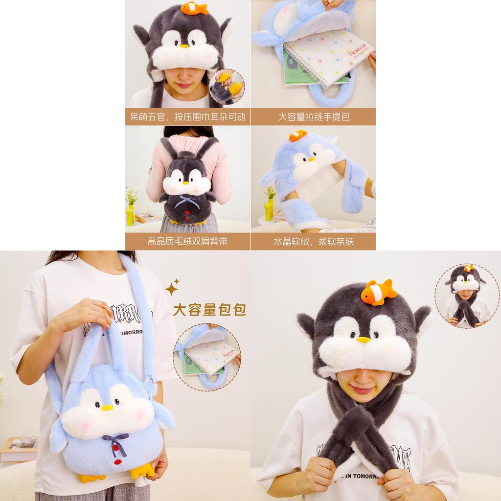 Penguin Plush Backpack With Soft Polyester Fur For Girls And Students
