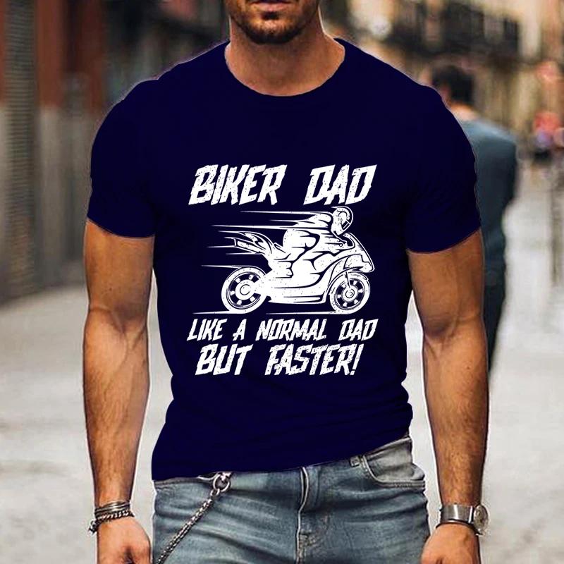Vintage Motorcycle Men's T-shirts Biker Dad Like A Normal Dad But Faster Shirts Graphic Tee Fashion Father Day Streetwear Tshirt