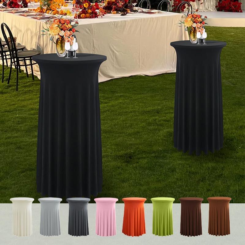 60/70/80cm Cocktail Table Skirts Stretch Spandex Fitted Tablecloths Wrinkle-Resistant Washable for Weddings Parties Banquets