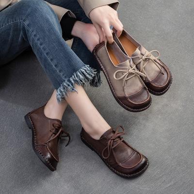 Fashion GKTINOO 2025 New Genuine Leather Flats Women Shoes Round Toe Casual Shallow Retro Style Soft Handmade Concise Ladies Shoes