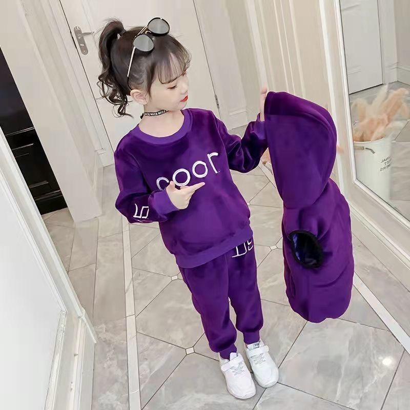 Sportliches Mädchen Set Kinderanzug Baumwolle Kapuzenweste T-Shirts Hosen Mädchen Kinder Sportbekleidung Trainingsanzug Warm