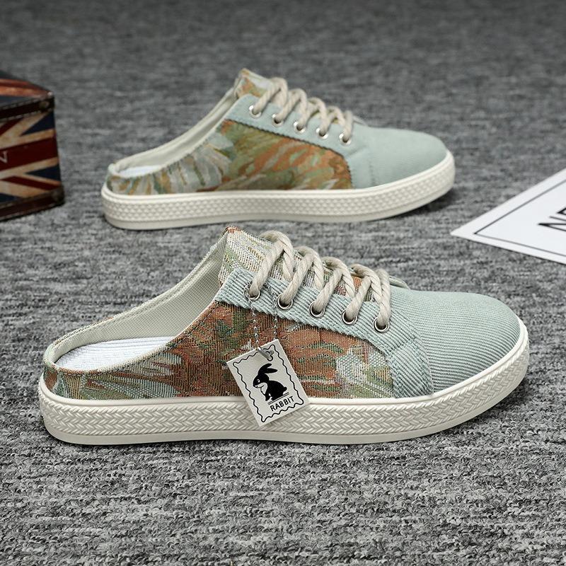 Canvas Men's Shoes Summer Trend Versatile One-pedal Breathable Casual Cloth Shoes Men's Heel-free Half-drag Men's Trendy Shoes