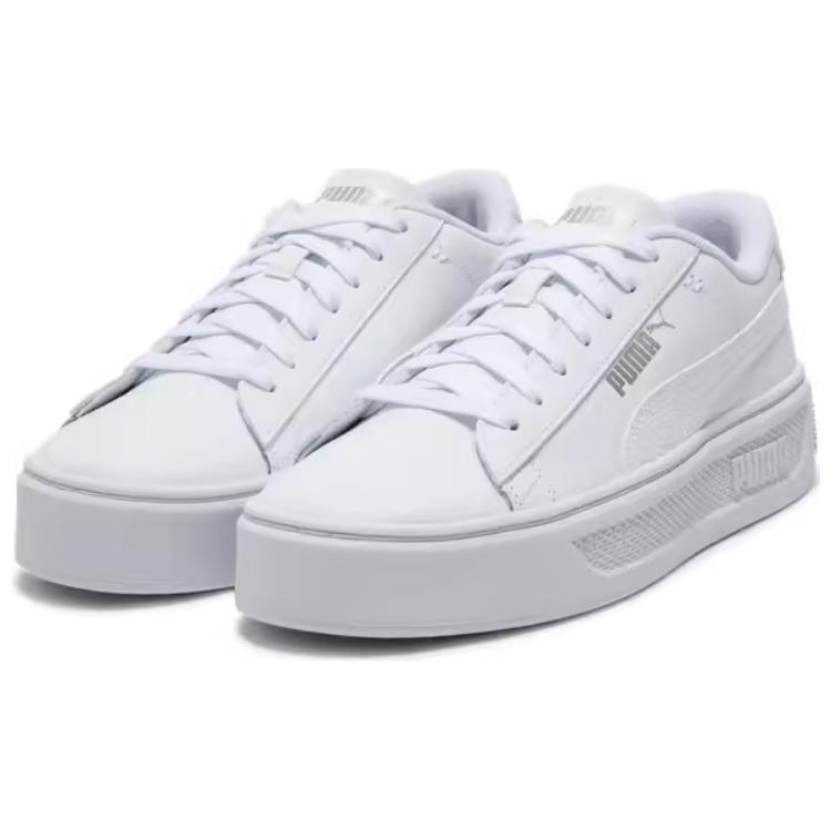 Puma Smash Platform Leather Retro Comfortable Low-Top Sneakers Women sneakers White 392253-01