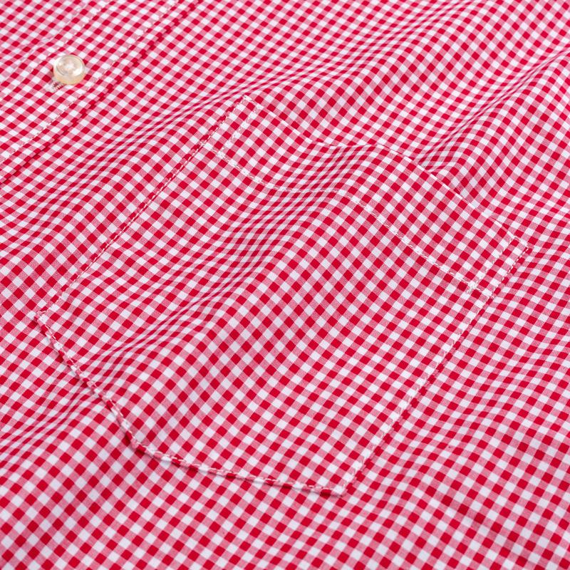 Man Standard-Fit Long-Sleeve Micro-Check Shirts Patch Pocket Thin Soft 100% Cotton White/red Lines Plaid Casual Versatile Shirt
