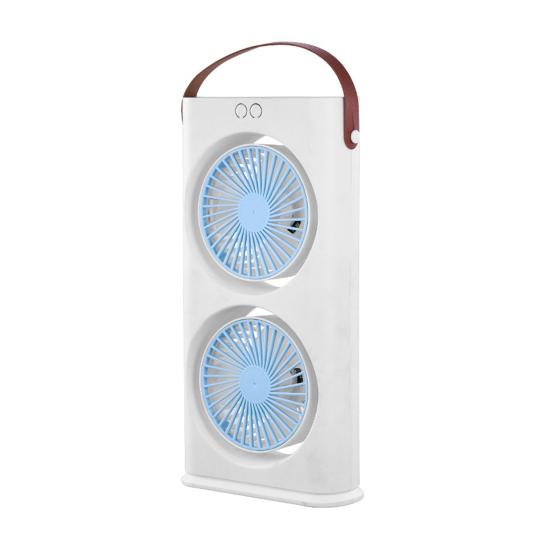 Stolní ventilátor s dvojitou hlavou a LED nočním světlem, Dobíjecí malý cirkulační ventilátor, Přenosný stolní ventilátor pro domácí kancelář, cestování