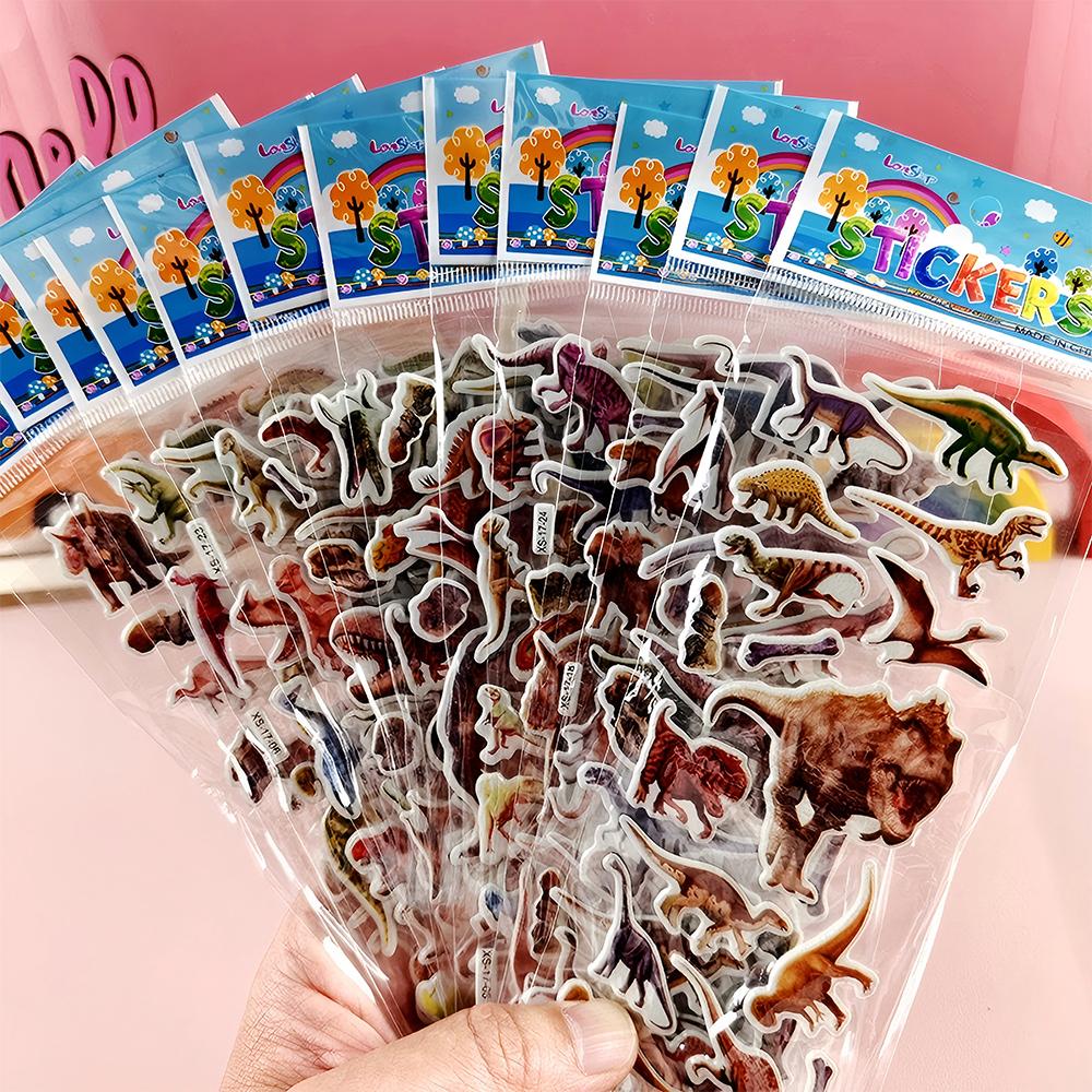 12pcs Dinosaur Bubble Stickers Cool Animal 3D Puffy Bulk Sticker Handmade DIY Hand Account Funny Cartoon Decoration Decals Toys