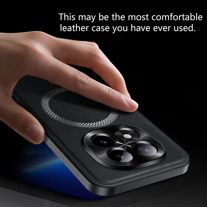 For Redmi Note 15 14 13 Pro Plus High End Leather Metal Magnetic Ring Phone Case