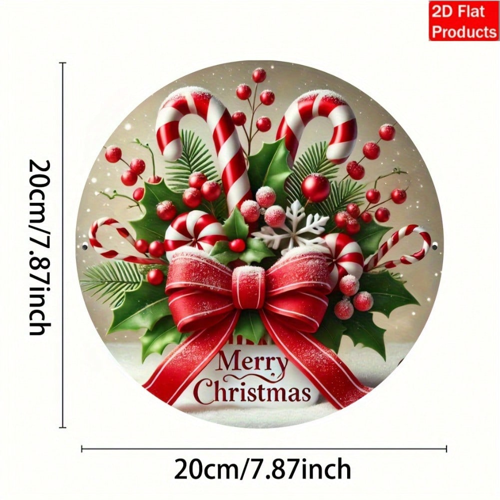 Vintage Metal Tin Sign Candy Canes Christmas Decor Round Wall Hanging Art Home Bar Cafe