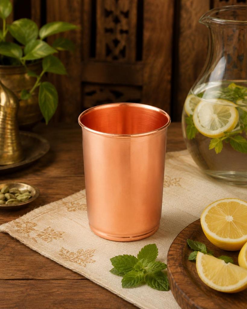 Nirmal Ganga Plain Copper Drinking Glass (Pack of 2) | Pure Copper Water Tumbler | Traditional Reusable Drinkware
