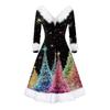 Women's Fashion V-neck Casual Fit Christmas Print Party Long Sleeve Dress