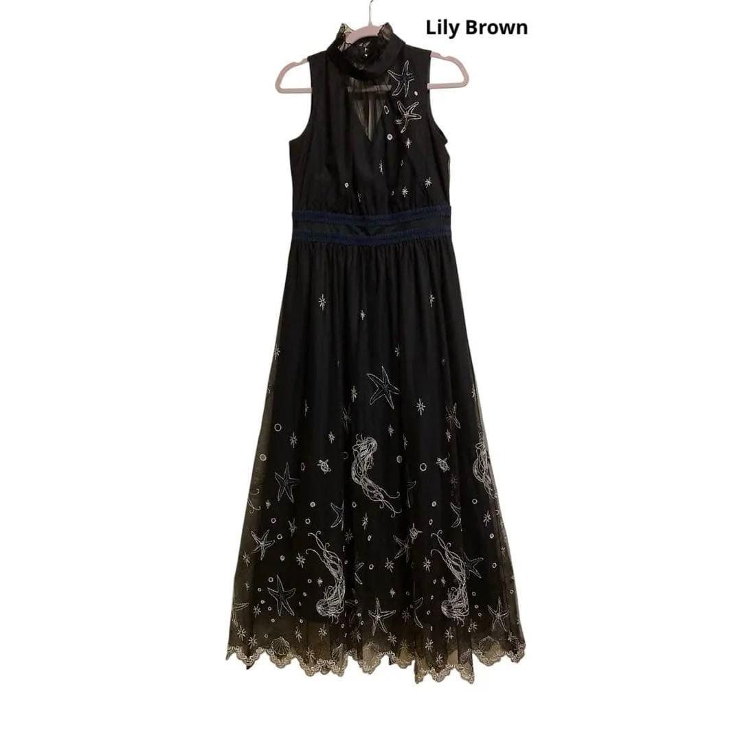 [Lily Brown] Tulle embroidery dressBlack
