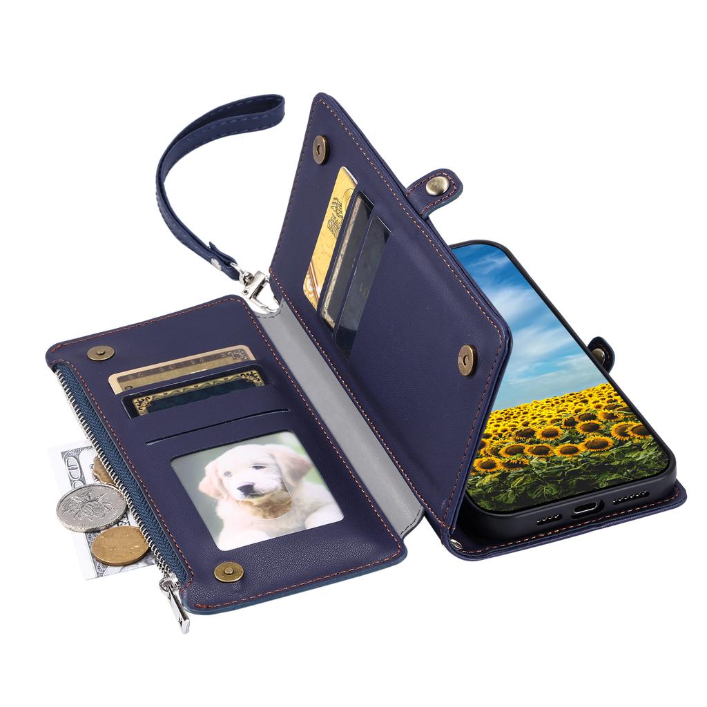 For Samsung Galaxy S26 Edge Case TPU + PU Leather Wallet Phone Cover with Wrist Strap