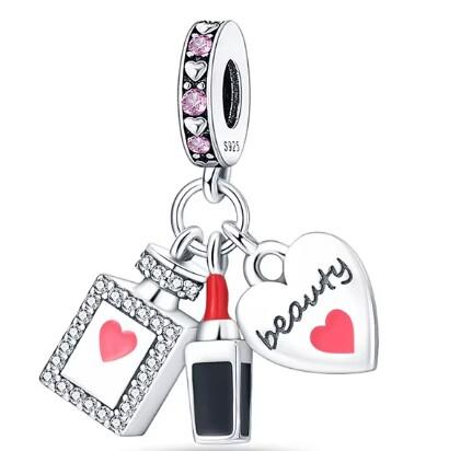 Nowy Srebrny Charms 925 Pasujący do Oryginalnej Bransoletki Akcesoria Biżuteria Damska Perfumy Szminka Bikini Okulary Przeciwsłoneczne