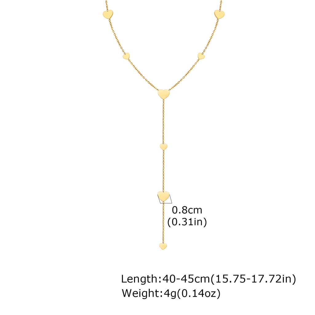 Heart Drop Lariat Chain Necklace For Women, Y Shape Long Chain Stainlss Steel 18K Gold Color Layered Jewelry