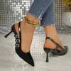 Patent leather temperament high heels French pointed toe rear empty new one-word wrapped head sandals