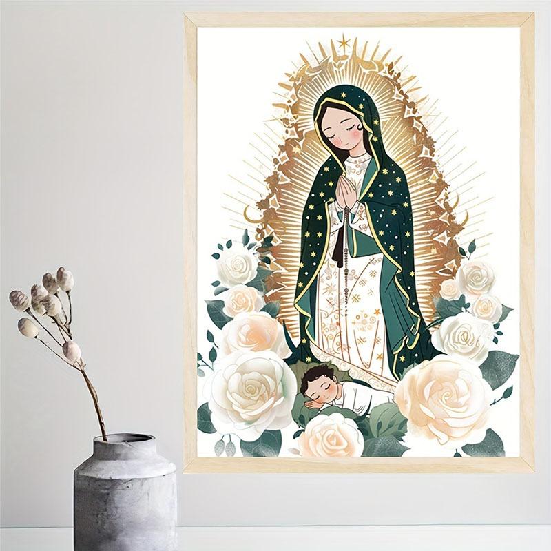 1 peça Vintage Virgem Maria e Jesus Tela Pôster Fé Cristã Arte de Parede para Casa, Decoração Vintage para Sala de Estar Cozinha Banheiro