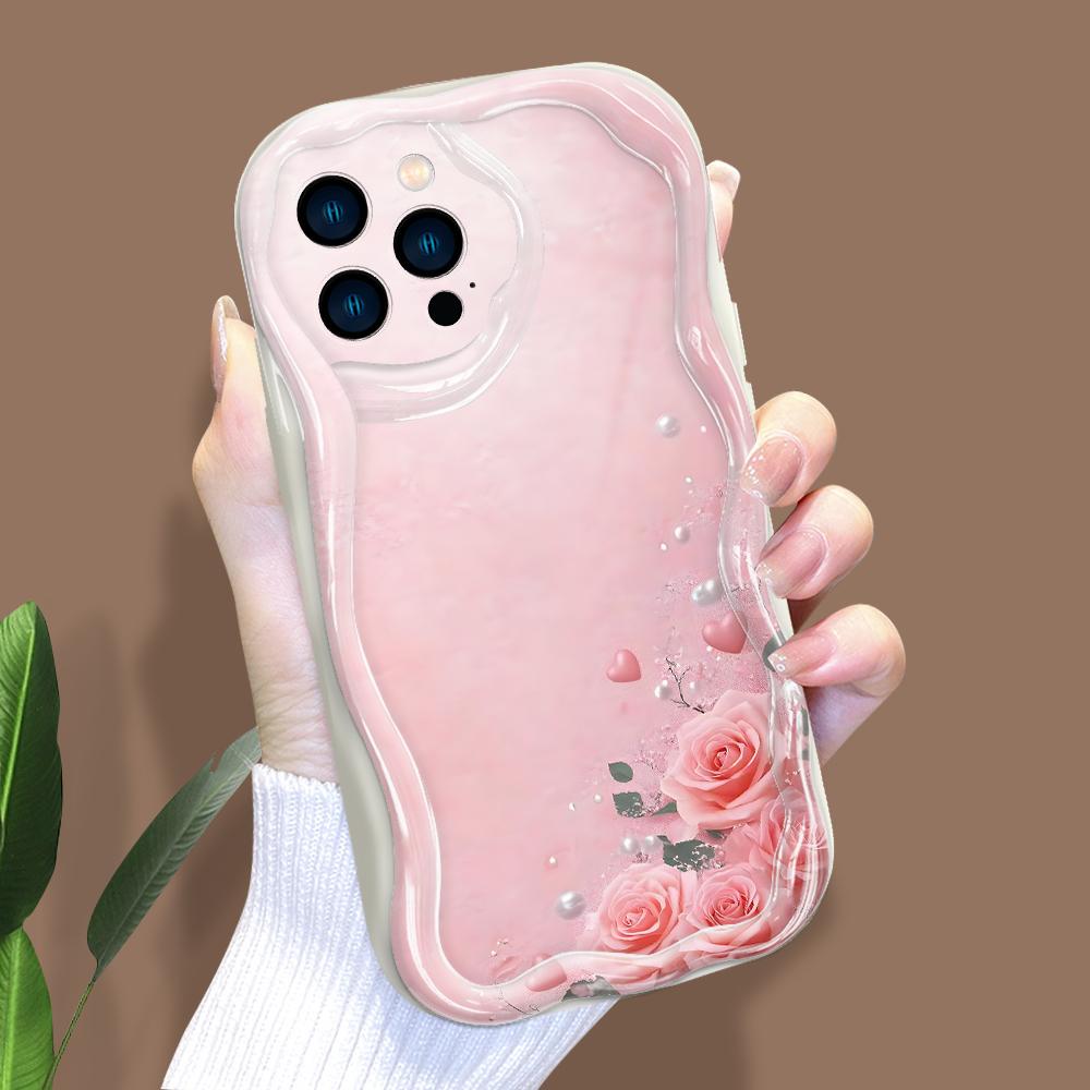 Cartoon Pattern Cream Texture Casing Wavy Edge Soft Silicone Cover Phone Case for IPhone Samsung Huawei Honor Xiaomi Redmi Infinix Tecno