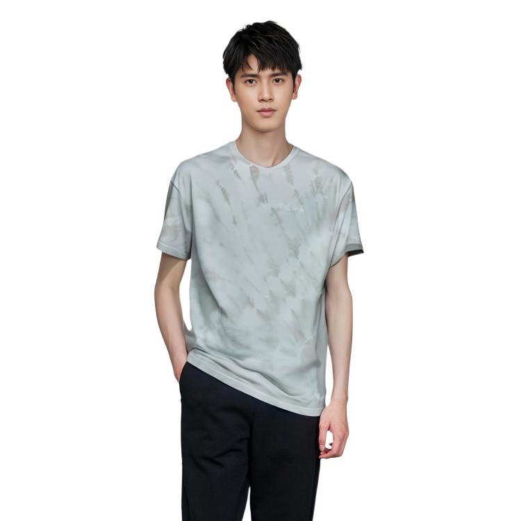 Li Ning All Over Print Round Neck Pullover Short Sleeve T-Shirt Men Tops Gray AHST155-2