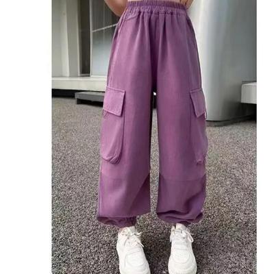 Cepli ve Büzgülü Beli Olan Kız Çocuk Baharlık Aktif Giyim Kargo Pantolon Büyük Çocuk Günlük Pantolon