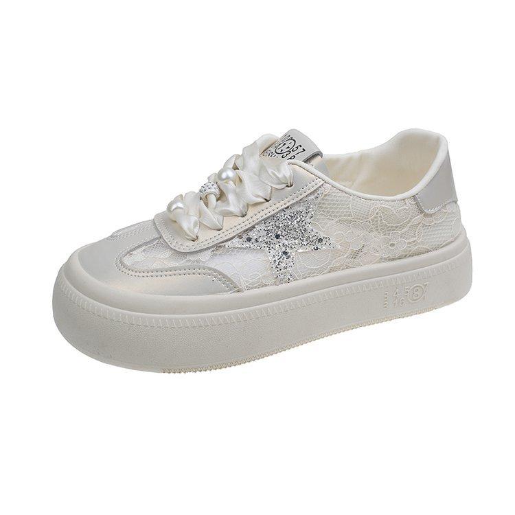 

Korean version of lace mesh breathable little white shoes women s 2025 summer new thick-soled versatile board shoes soft-soled women s shoes 40 шампанского