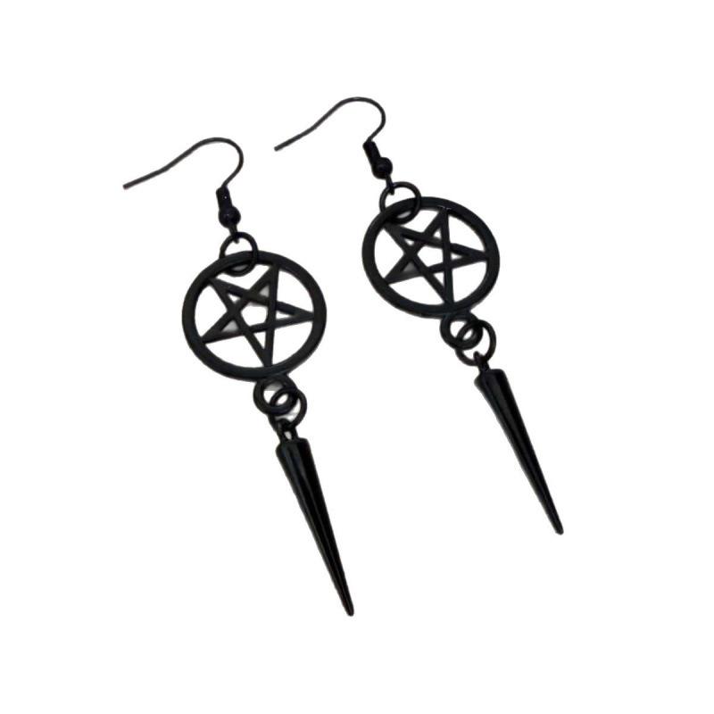 Pentagram Gothic Black Spiked Earrings