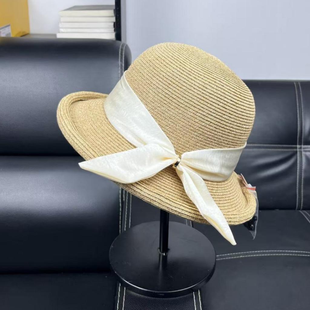 2026 Upgraded UV Protection French Elegant Straw Hat Women's Sun Single Bow Shade Basin Hat Sunscreen Beach Hat