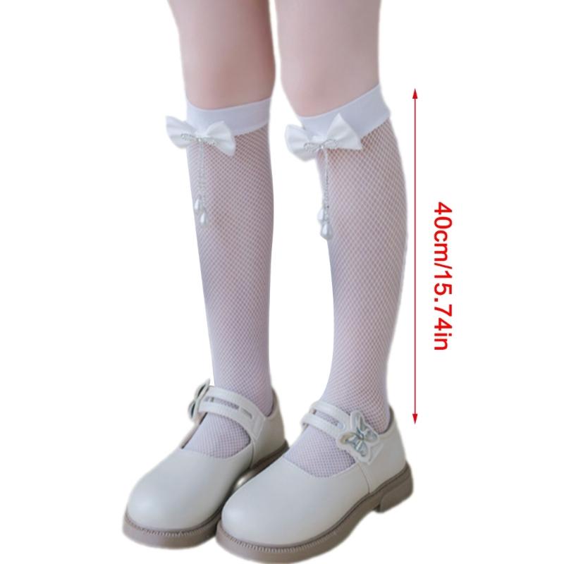 Pack of 1 Pair Girls Breathable Mesh Knee Length Socks Bowknot Accent Socks Stretchy Comfort for 3-10Y Kids
