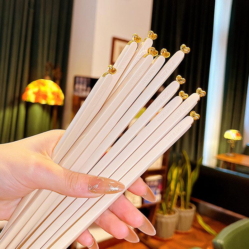 5 Pairs Colored Reusable Chopsticks, Fiberglass Chopsticks Set, Non-Slip, 25.5cm