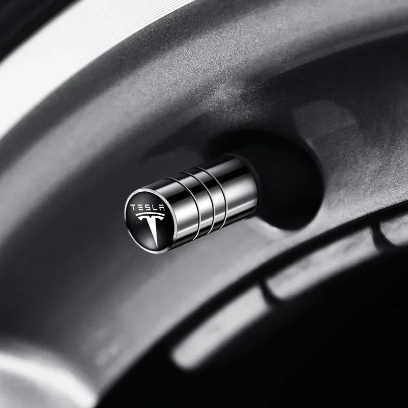 Bilklistermärke Tesla 4 st Däck Hjul Ventil Luftventiler Kapsyl Aluminium Räfflad Stil Dekoration För Tesla Modell 3 Modell S Modell Y Vägar