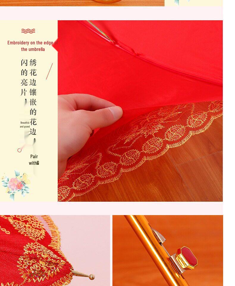 Elegance Red Wedding Lace Umbrella: Long Handle, Sun & Rain Protection for Brides