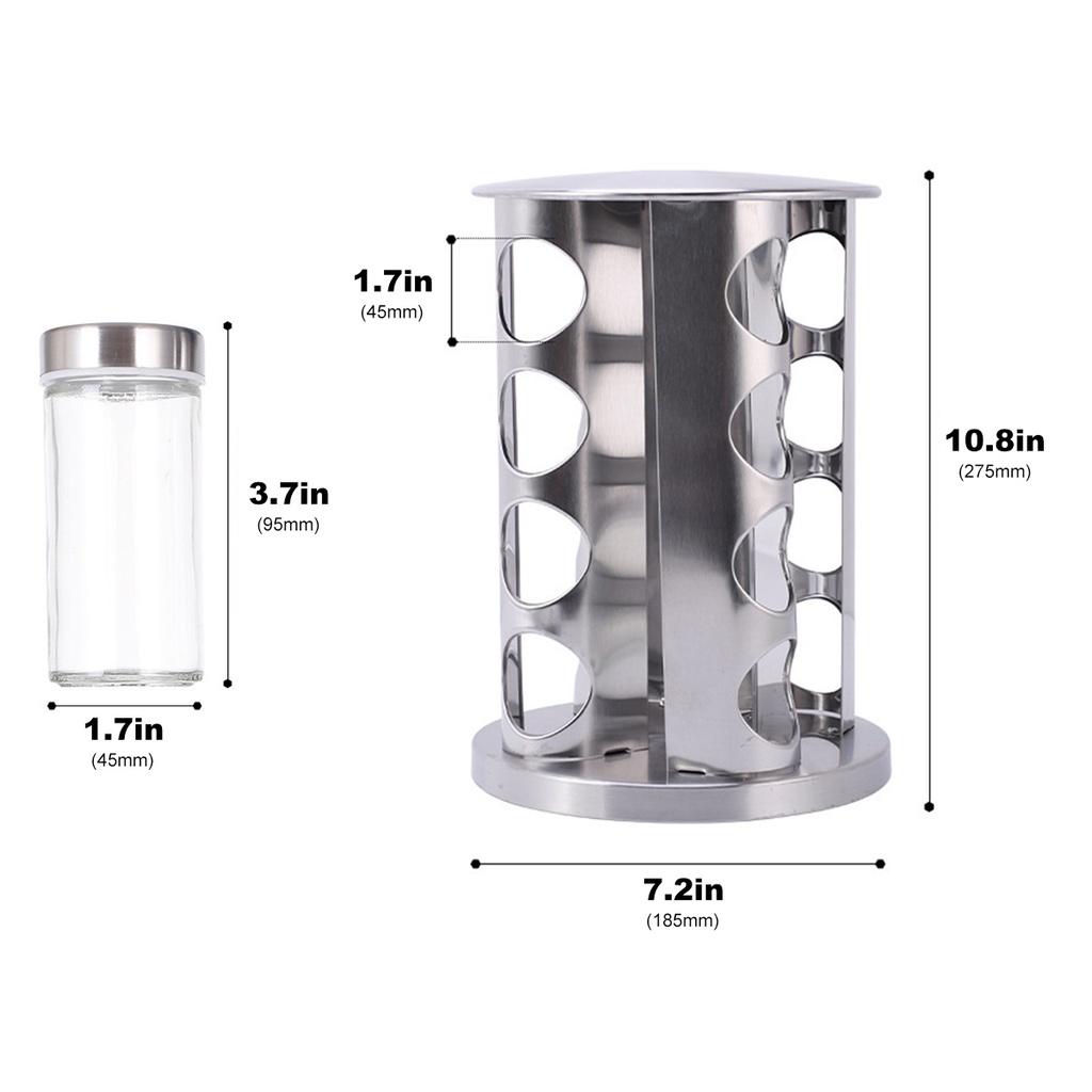 16Pcs Rotating Jars Spice Rack Kitchen Stainless Steel Seasoning Stand Holder Condiment Sets Salt Pepper Carousel Spice Jars