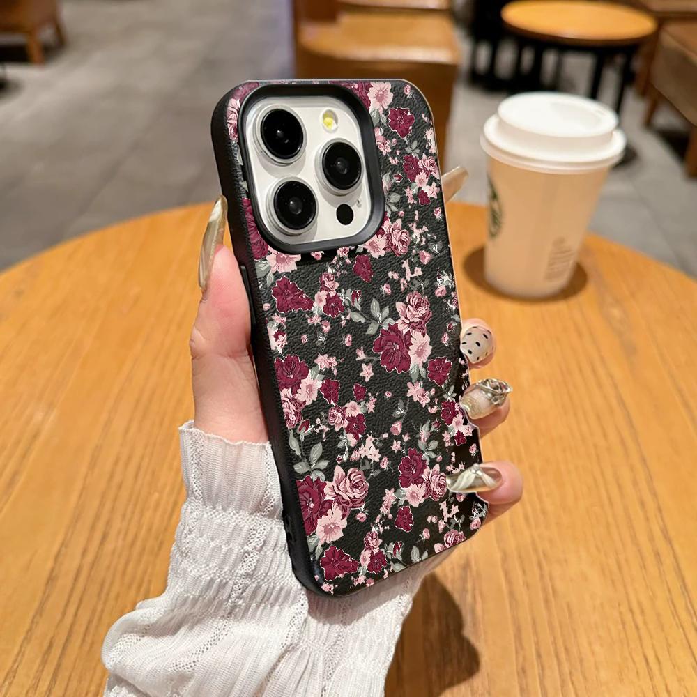 Red Powder Flower Pattern Phone Case For IPhone 17 16 15 14 13 12 11 Pro Max 16 Plus Bumper Shockproof Cover Cases