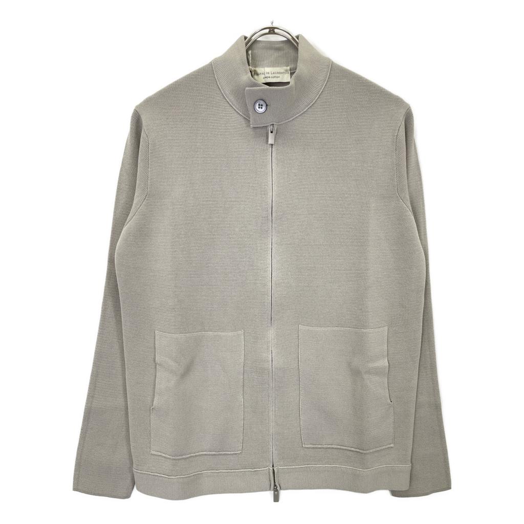 FILIPPO DE LAURENTIIS BZ1ML CR12M Beige Crepe Cotton Mock Neck Zip-Up Blouson Jacket 48 beigeUsed