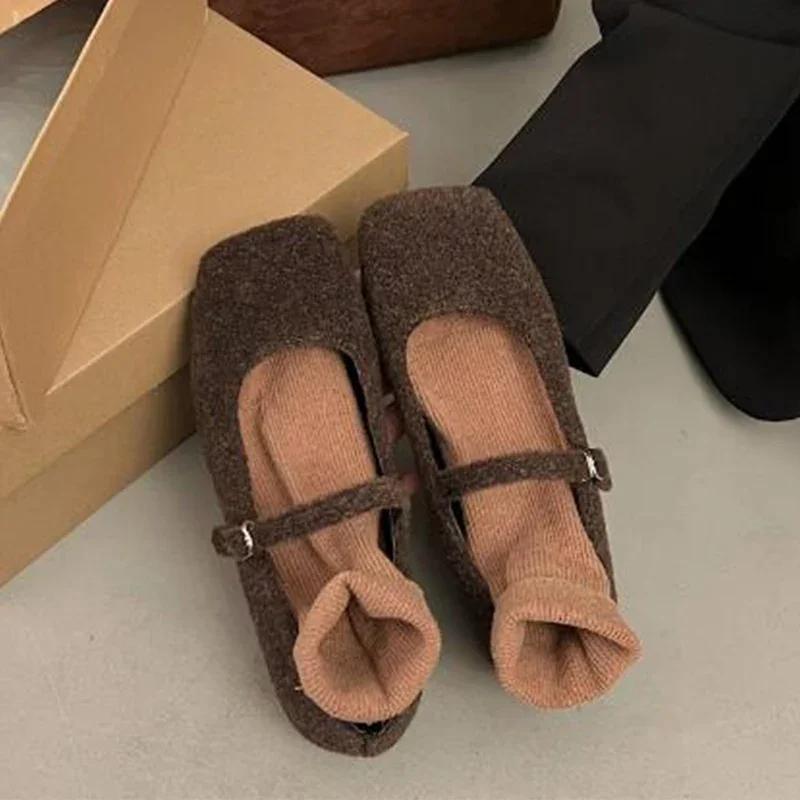 2025 Fur Flats Ballet Dance Shoes Casual Short Plush Boots Fashion New Shallow Square Toe Zapatos Dress Walking Designer Shoes
