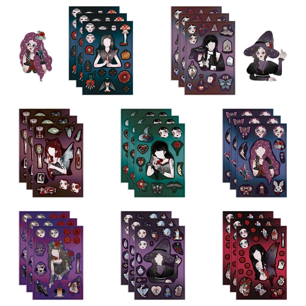 8 Cartoon Gothic Girl Face Change Stickers Waterproof Diary Hand Account Stickers Gu Card Stickers DIY Decoration Stickers Stickers