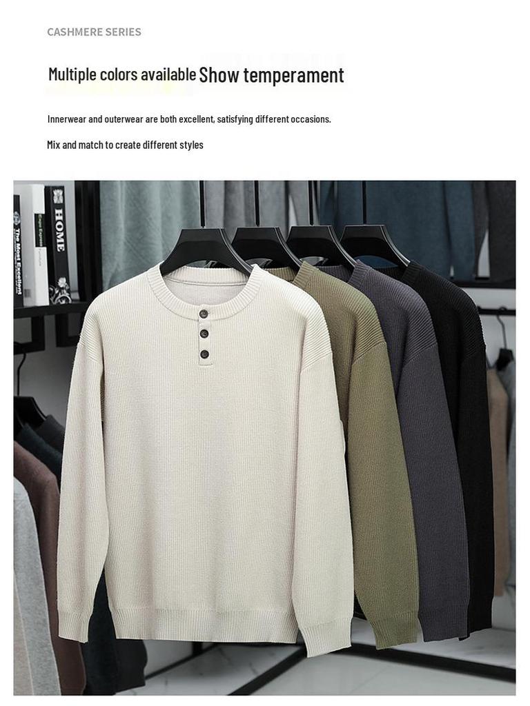 2025 Autumn/Winter High-End Men's Knitwear: Fashionable, Versatile, Thick, Casual Button-Up Sweater with Round Neck