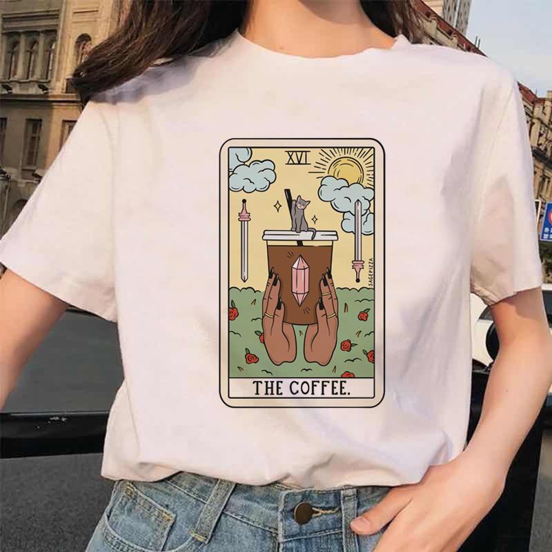 Womens Tarot Card Flower Funny Time Ladies Cartoon Fashion Short Sleeve Summer Printed Tshirt Womens Tshirt Top Pattern