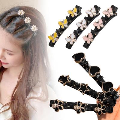 Damen Haarspange Funkelnde Strasssteine Blumen-Dekor Klare Blendende Geflochtene Haarspangen Pony Haar Styling Werkzeug Haar Zubehör