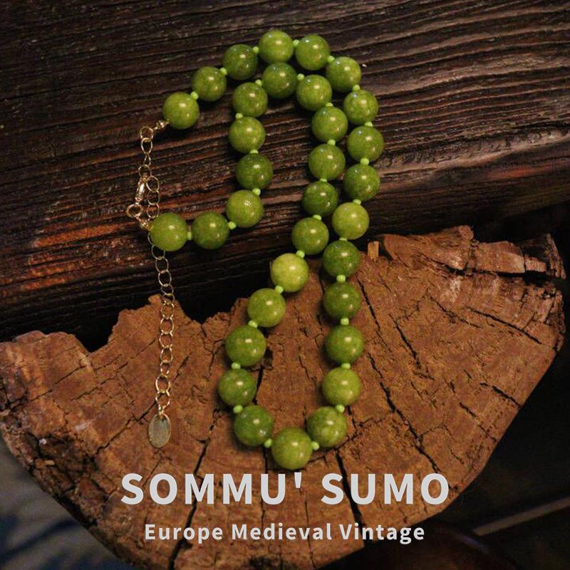 Natural green agate beaded necklace accessories women's high-end niche clavicle chain new Chinese choker