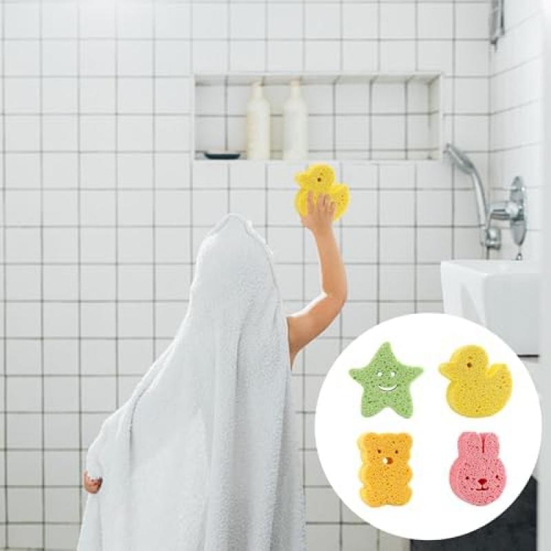 5 Pack Baby Bath Sponges, Cartoon Animal Natural Loofah Sponges, Soft Wash Sponges for Newborns Infants Toddlers Bath Time
