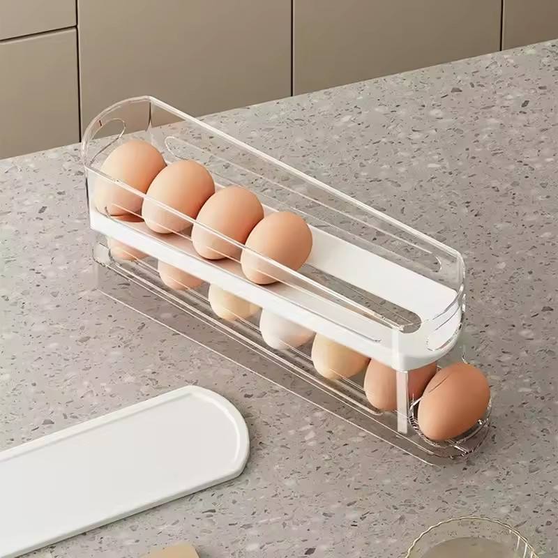 Automatic Scrolling Egg Rack Holder Double Automatic Slide Type Egg Carton Roller Refrigerator Side Door Kitchen Egg Storage