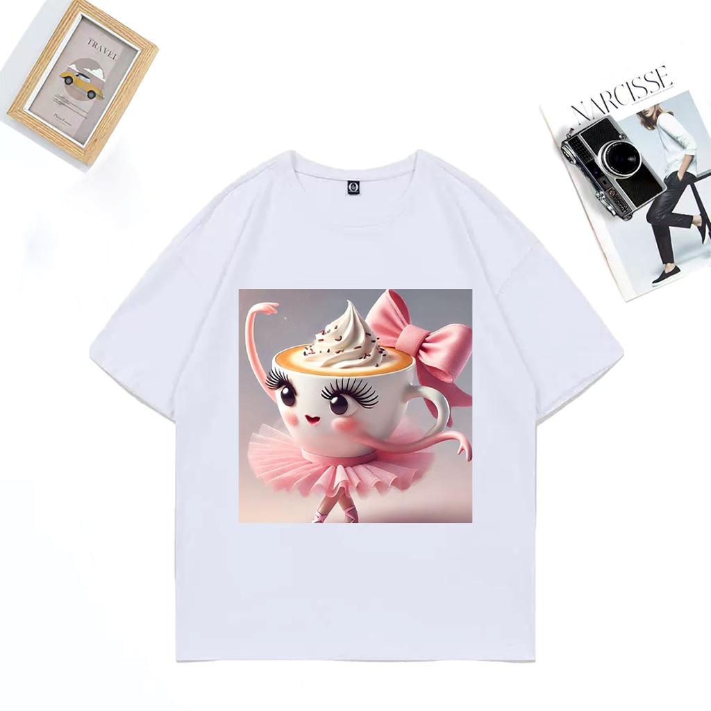 Ballerina Cappuccino Fashion Cotton TShirt Unisex WOMENs Hip Hop Streetwear Cute Tees Casual Short Sleeve Vintage Loose Tshirts