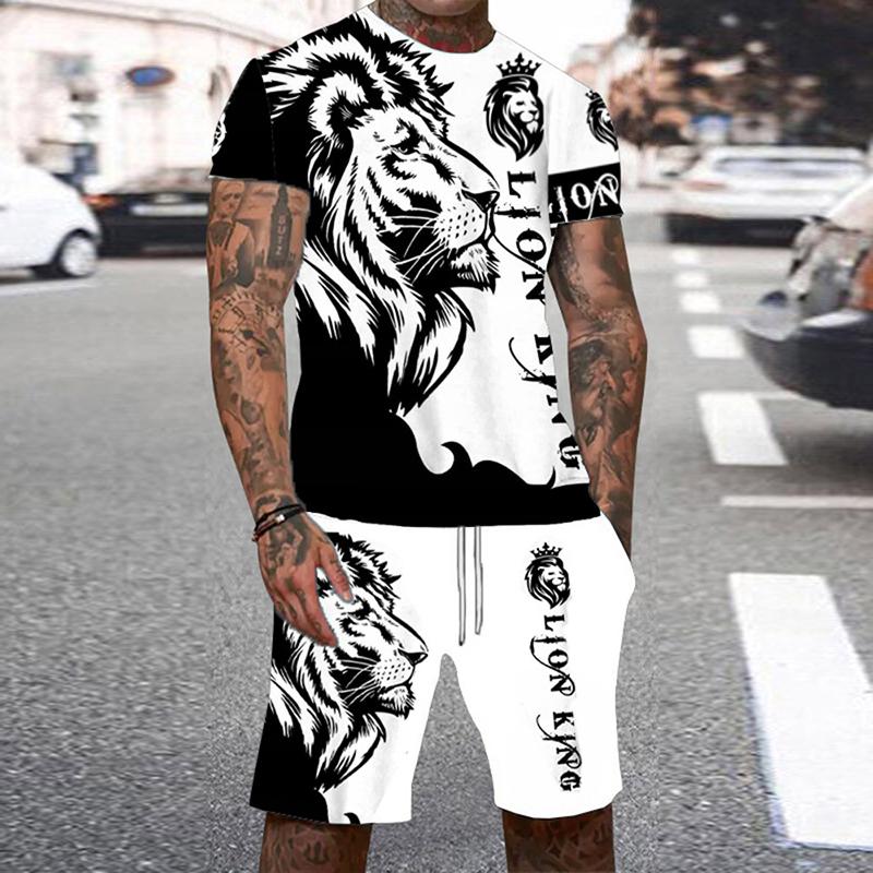 Tuta da Ginnastica da Uomo Tigre Animale Stampa 3D Costumi da Spiaggia Casual Girocollo Manica Corta Set Maglietta e Pantaloncini Abbigliamento Sportivo Uomo 2pz