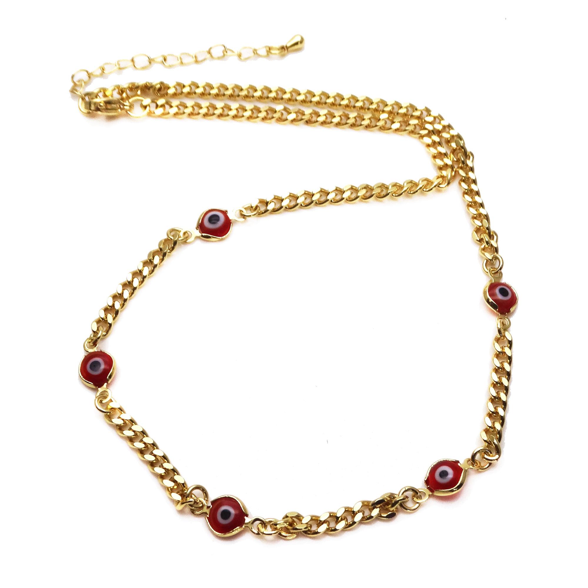 

Rough Gold Cuban Chain Ladies Necklace Space Magic Eye Necklace Personality Zircon Punk Style Stitching Necklace 40cm червоний