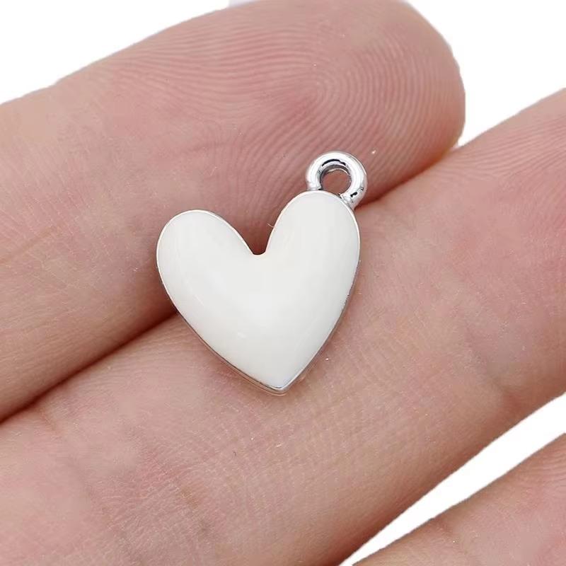10Pcs Silver Plated Enamel Red Heart Charms Pendant For Jewelry Making Earrings Bracelet Necklace Accessories Diy Findings