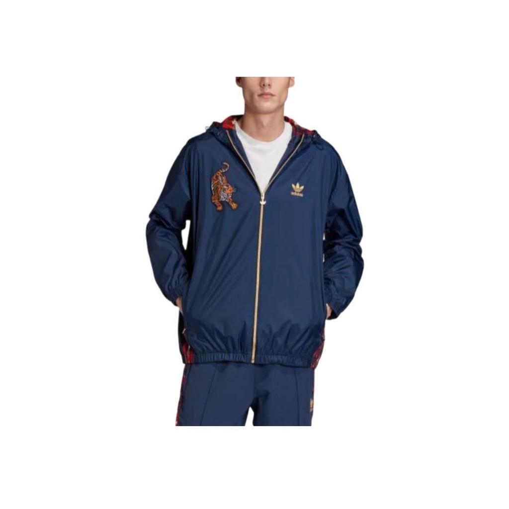 Adidas Originals Trefoil Tiger Embroidery Logo Zip Hoodie Jacket Men Outerwear Blue GC8690