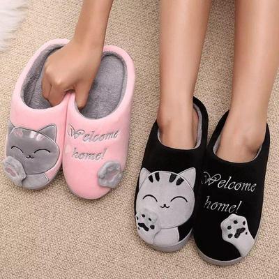 Vrouwen Winter Thuis Slippers Cartoon Kat Slippers Anti Slip Zacht Warm Pluche Indoor Huis Slippers Slaapkamer Koppels Vloer Schoenen