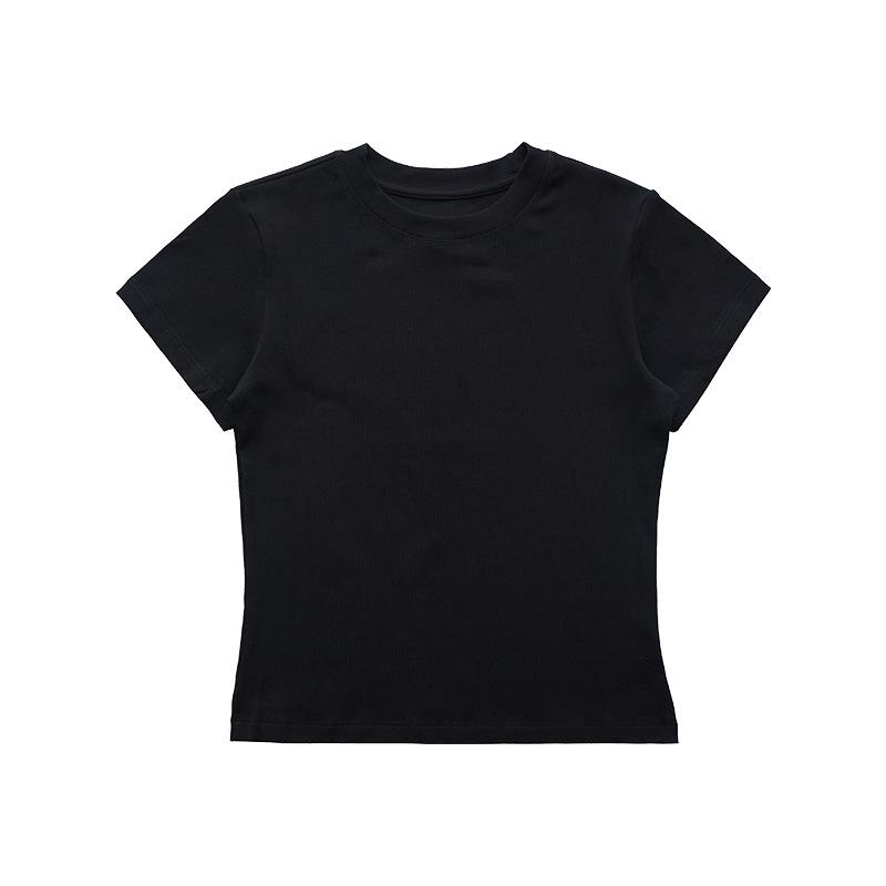 Women s Solid Color Elastic Top Round Neck Short Sleeved T-shirt vest S