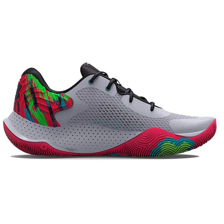 Under Armour Spawn 4 Printed Low Basketball Shoes Men Sneakers Gray 3025345-103