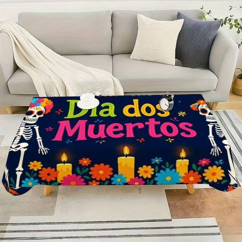 Dia De Los Muertos Rectangle Table Cloth for Table Decor Kitchen Dining Waterproof Reusable Tablecloth for Tables Indoor Outdoor